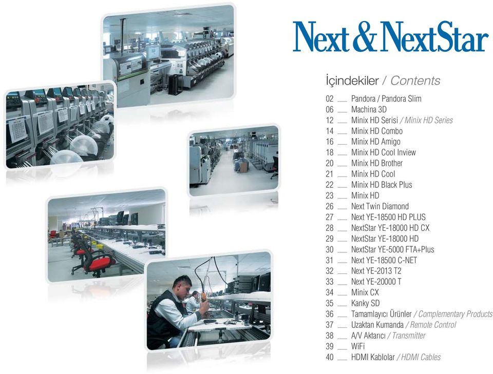 YE-18000 HD CX 29 NextStar YE-18000 HD 30 NextStar YE-5000 FTA+Plus 31 Next YE-18500 C-NET 32 Next YE-2013 T2 33 Next YE-20000 T 34 Minix CX 35