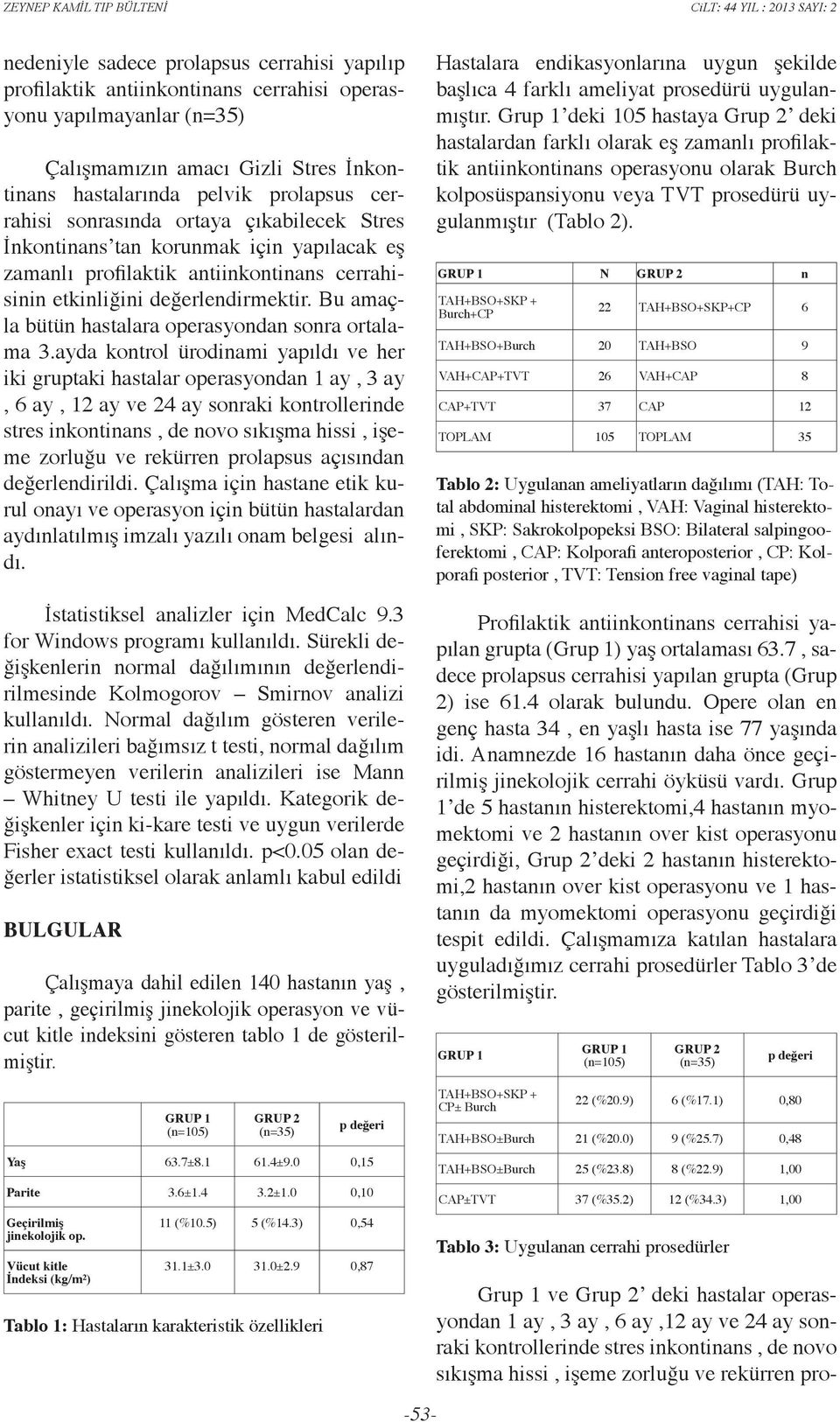 Bu amaçla bütün hastalara operasyondan sonra ortalama 3.