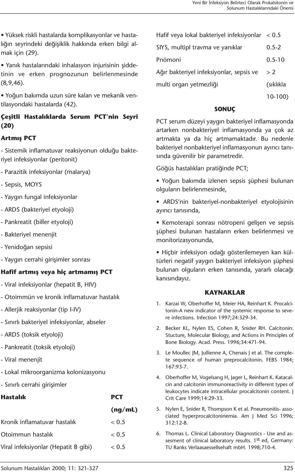 Çeşitli Hastalıklarda Serum PCT nin Seyri (20) Artmış PCT - Sistemik inflamatuvar reaksiyonun olduğu bakteriyel infeksiyonlar (peritonit) - Parazitik infeksiyonlar (malarya) - Sepsis, MOYS - Yaygın