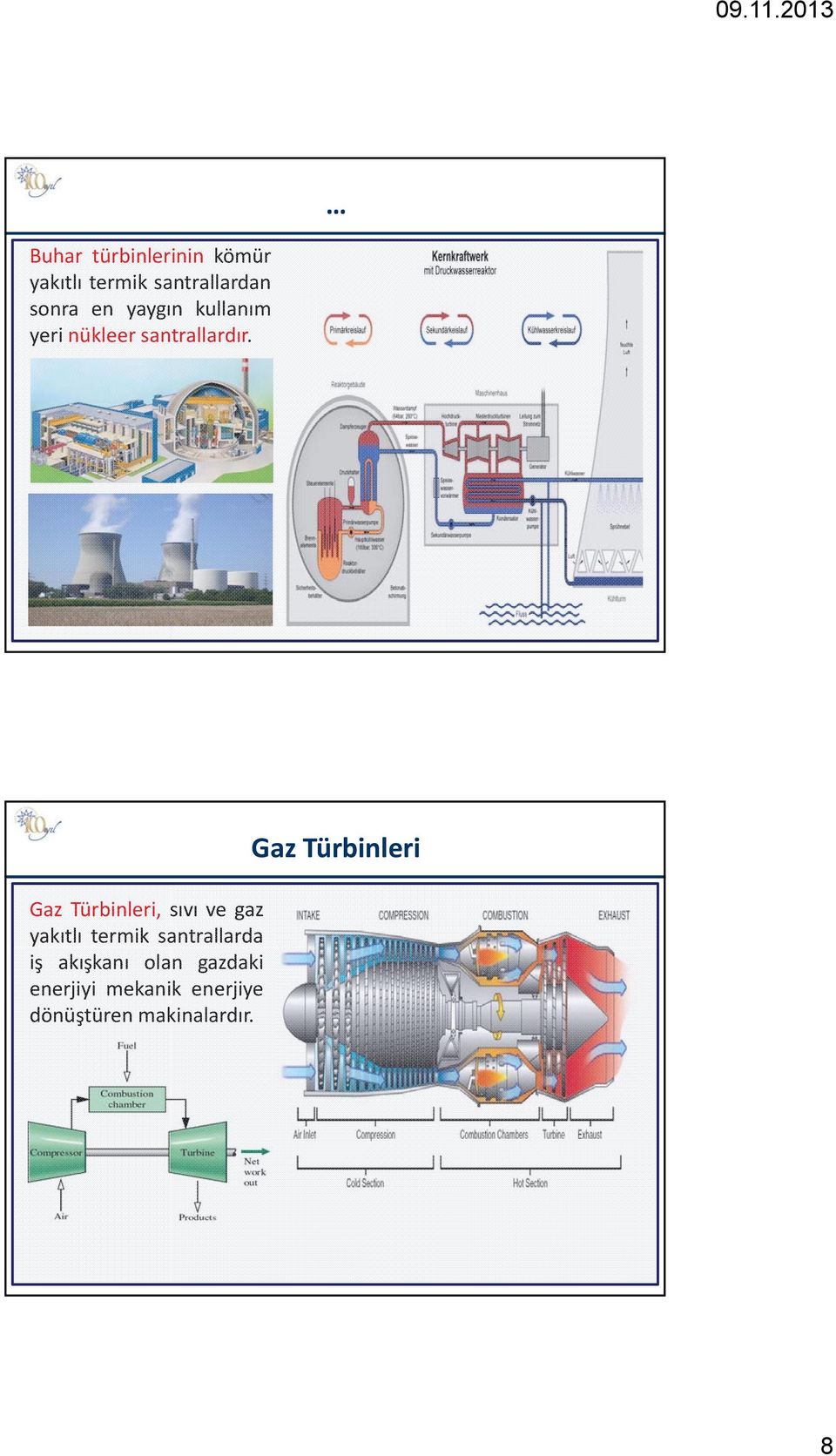 Gaz Türbinleri, sıvı ve gaz yakıtlı termik santrallarda iş