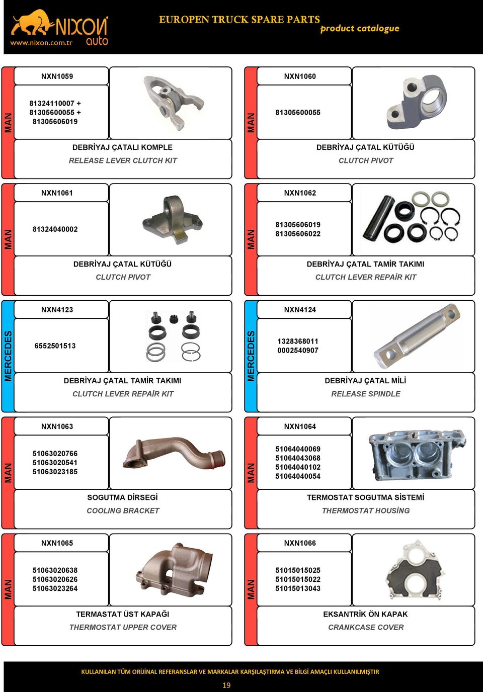 MİLİ CLUTCH LEVER REPAİR KIT RELEASE SPINDLE NXN1063 NXN1064 51063020766 51063020541 51063023185 51064040069 51064043068 51064040102 51064040054 SOGUTMA DİRSEGİ COOLING BRACKET TERMOSTAT