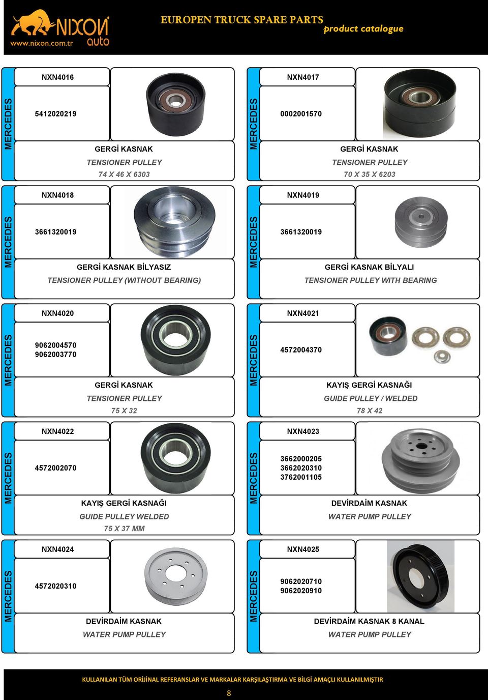 NXN4022 NXN4023 4572002070 KAYIŞ GERGİ KASNAĞI 3662000205 3662020310 3762001105 DEVİRDAİM KASNAK GUIDE PULLEY WELDED 75 X 37 MM WATER