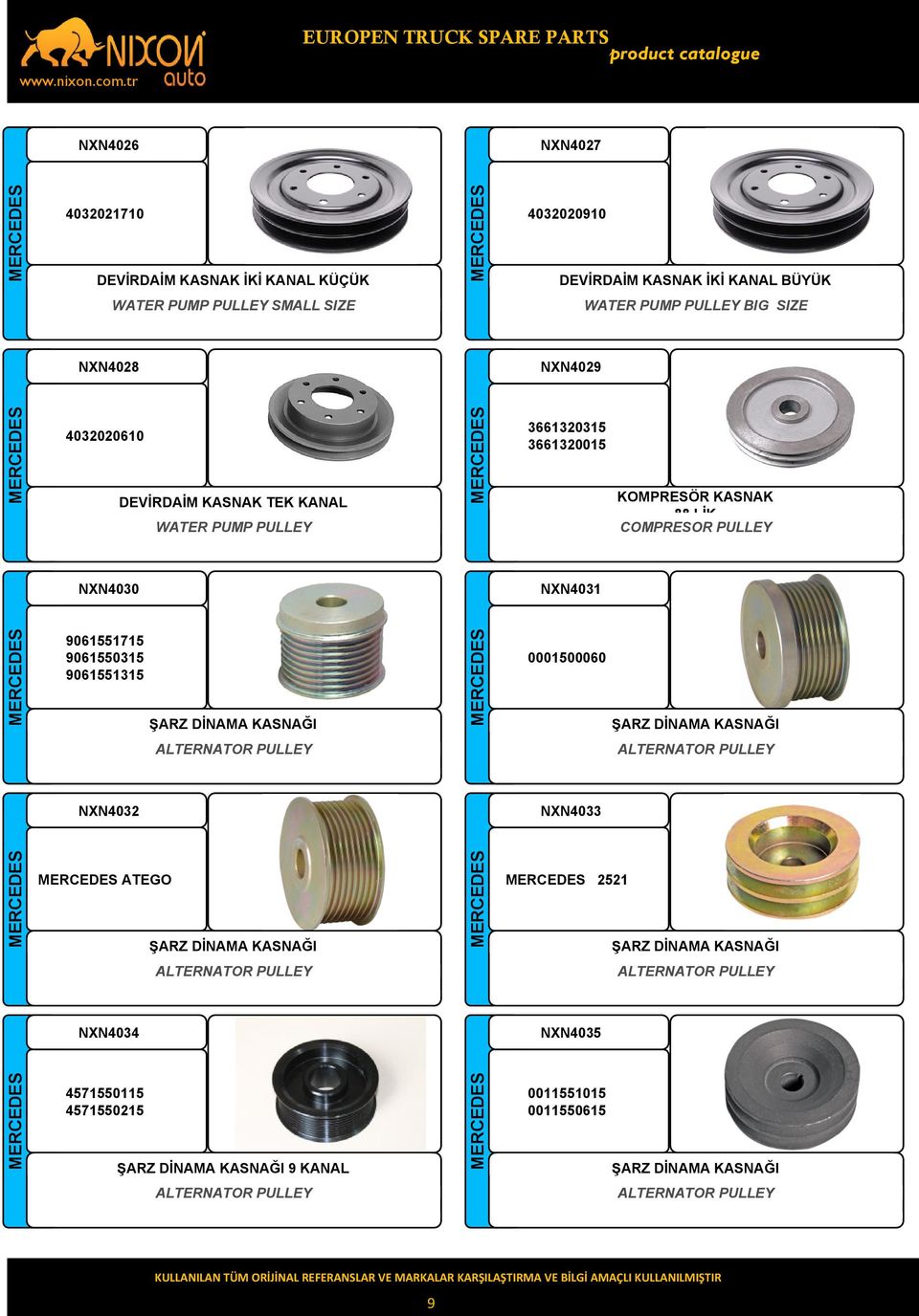 PUMP PULLEY 3661320315 3661320015 KOMPRESÖR KASNAK 88 LİK COMPRESOR PULLEY NXN4030 NXN4031 9061551715 9061550315