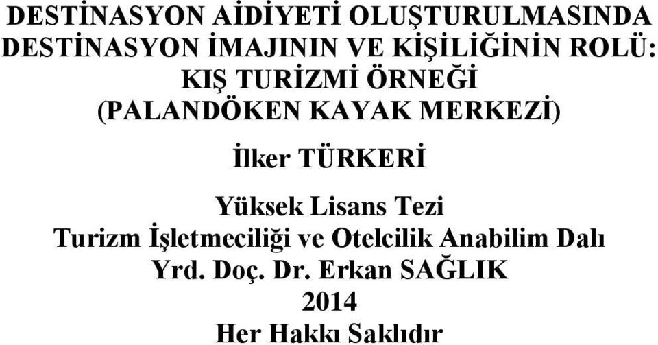 İlker TÜRKERİ Yüksek Lisans Tezi Turizm İşletmeciliği ve