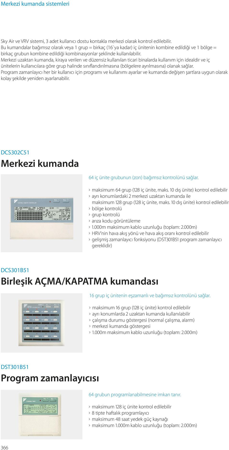 Merkezi uzaktan kumanda, kiraya verilen ve düzensiz kullanılan ticari binalarda kullanım için idealdir ve iç ünitelerin kullanıcılara göre grup halinde sınıflandırılmasına (bölgelere ayrılmasına)