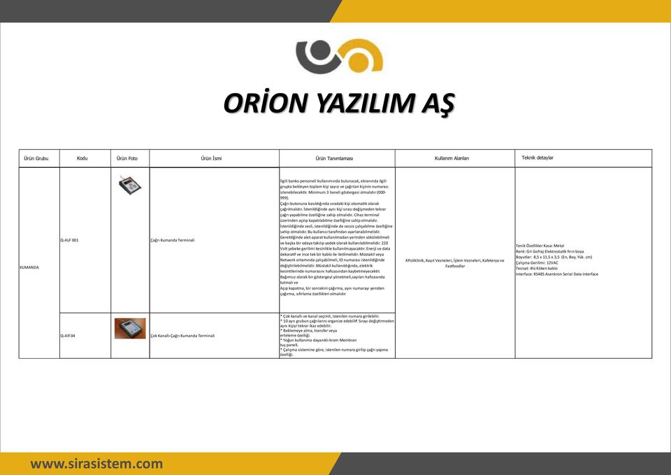 İstenildiğinde aynı kişi sırası değişmeden tekrar çağrı yapabilme özelliğine sahip olmalıdır. Cihaz terminal üzerinden açılıp kapa labilme özelliğine sahip olmalıdır.