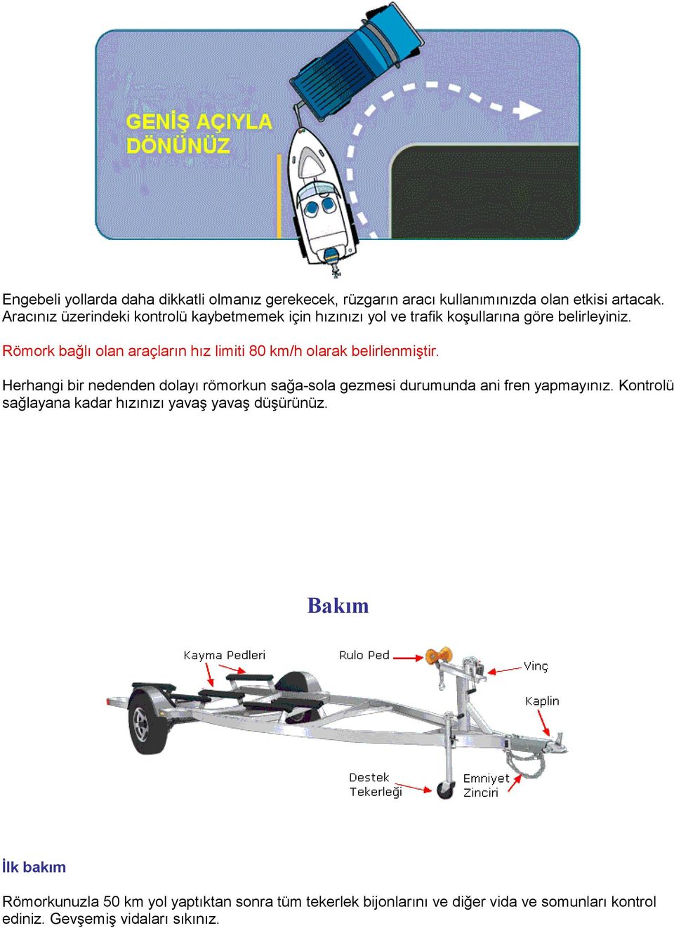 Römork bağlı olan araçların hız limiti 80 km/h olarak belirlenmiştir.