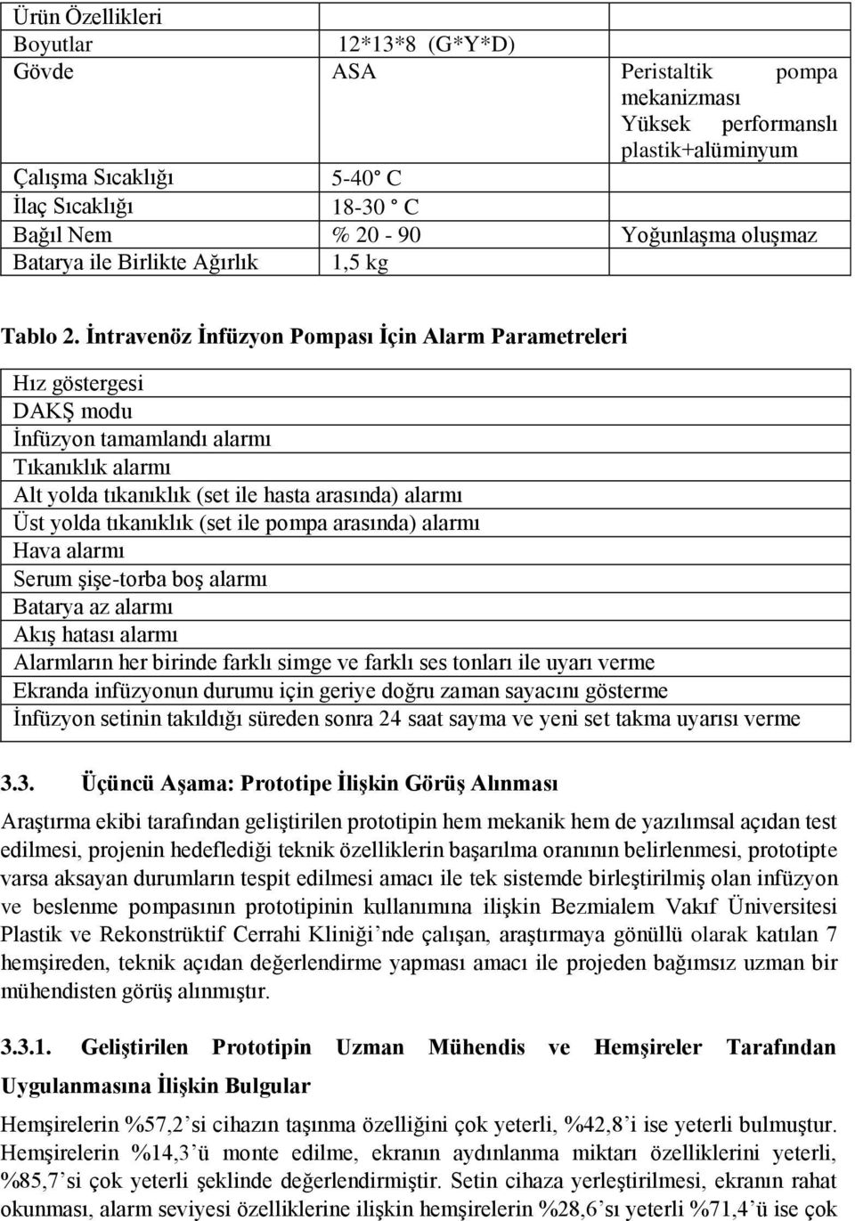 İntravenöz İnfüzyon Pompası İçin Alarm Parametreleri Hız göstergesi DAKŞ modu İnfüzyon tamamlandı alarmı Tıkanıklık alarmı Alt yolda tıkanıklık (set ile hasta arasında) alarmı Üst yolda tıkanıklık