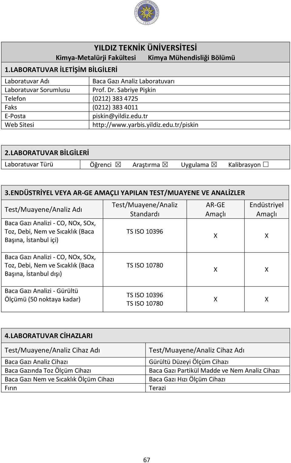 tr/piskin Laboratuvar Türü Öğrenci Araştırma Uygulama Kalibrasyon Baca Gazı Analizi - CO, NOx, SOx, Toz, Debi, Nem ve Sıcaklık (Baca Başına, İstanbul içi) Test/Muayene/Analiz TS ISO 10396 AR-GE