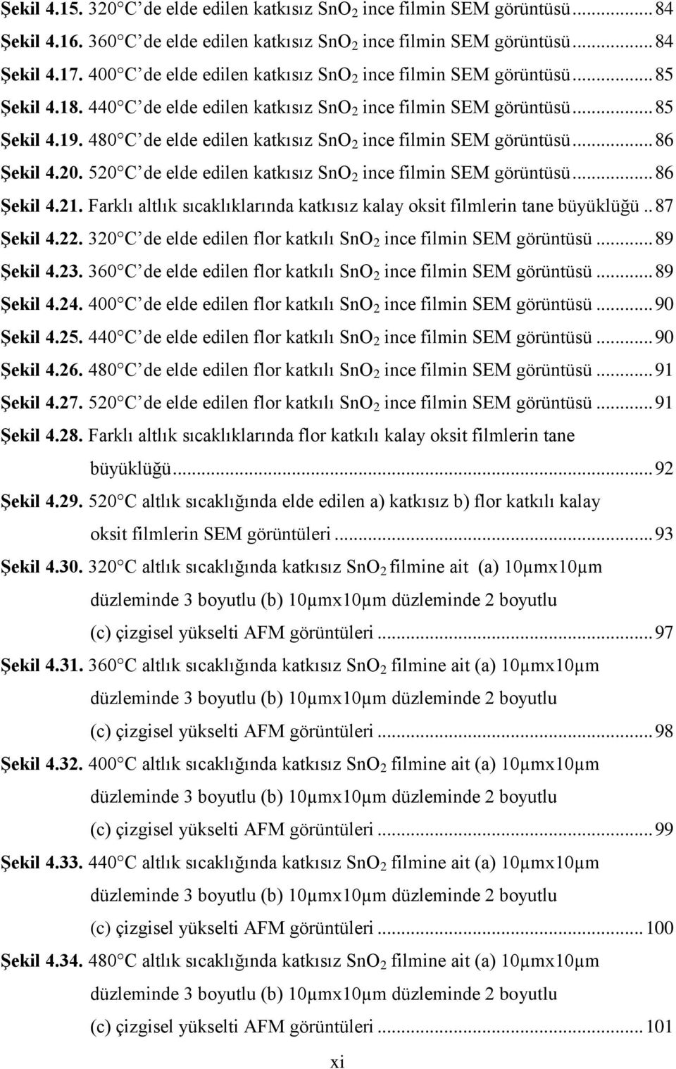 480 C de elde edilen katkısız SnO 2 ince filmin SEM görüntüsü... 86 Şekil 4.20. 520 C de elde edilen katkısız SnO 2 ince filmin SEM görüntüsü... 86 Şekil 4.21.