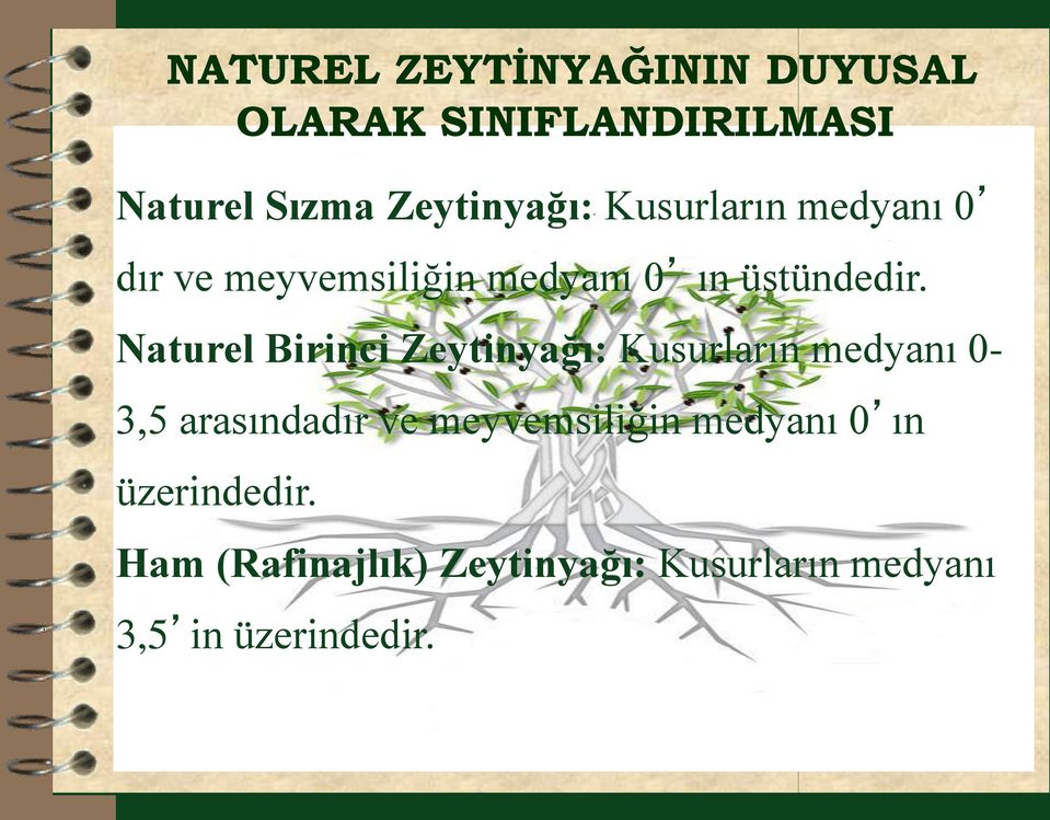 Naturel Birinci Zeytinyağı: Kusurların medyanı 0-3,5 arasındadır ve