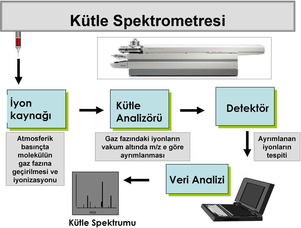 Analizörü Gaz fazındaki iyonların vakum altında m/z e göre