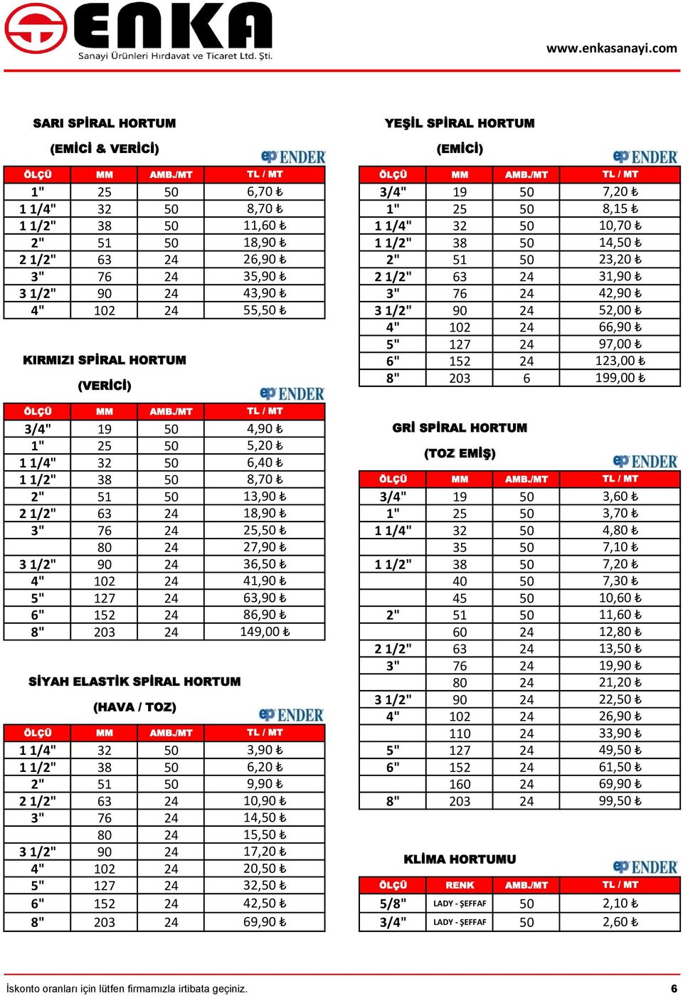 4" 102 24 55,50 3 1/2" 90 24 4" 102 24 5" 127 24 KIRMIZI SPİRAL HORTUM 6" 152 24 8" 203 6 (VERİCİ) MM AMB.