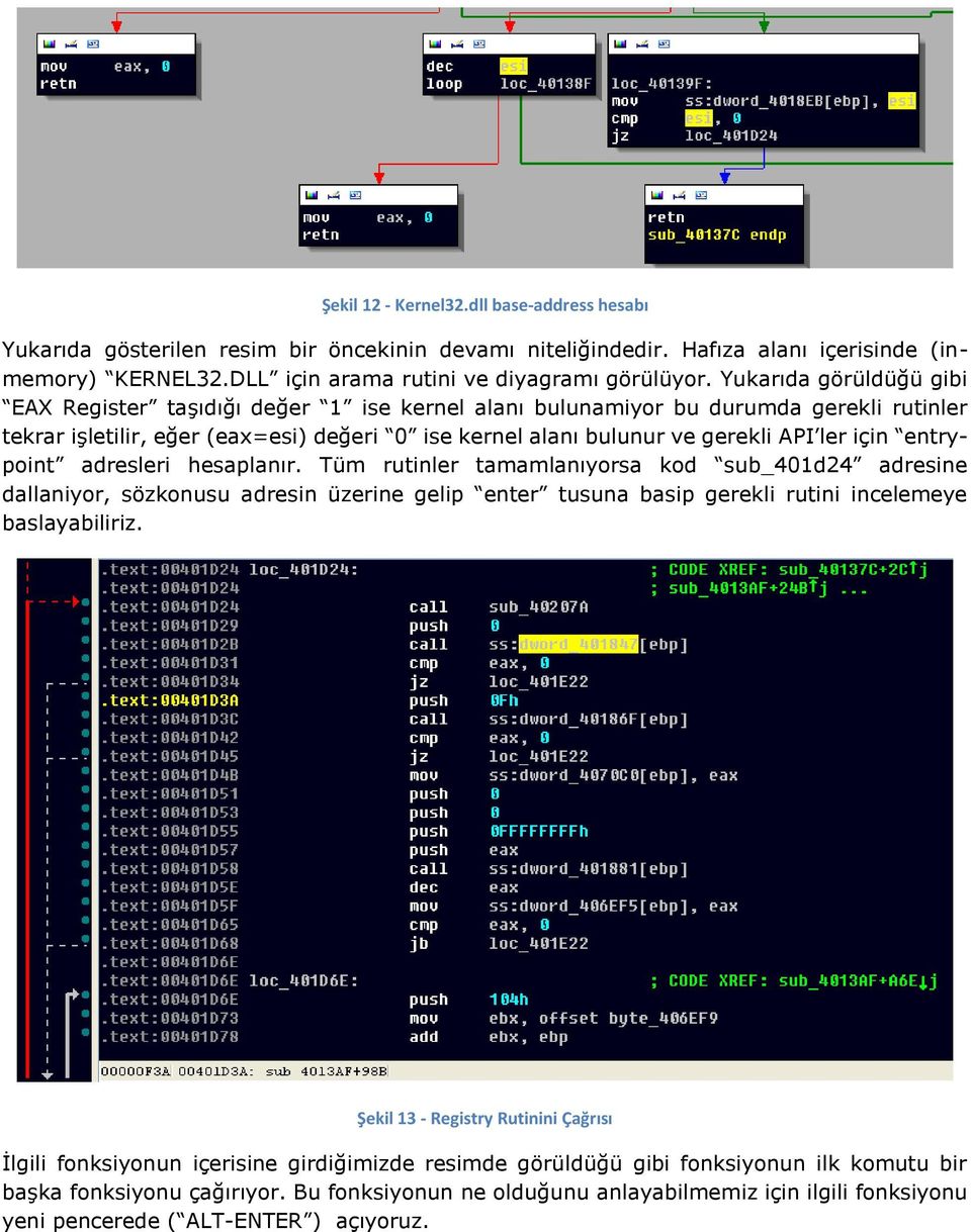 için entrypoint adresleri hesaplanır. Tüm rutinler tamamlanıyorsa kod sub_401d24 adresine dallaniyor, sözkonusu adresin üzerine gelip enter tusuna basip gerekli rutini incelemeye baslayabiliriz.