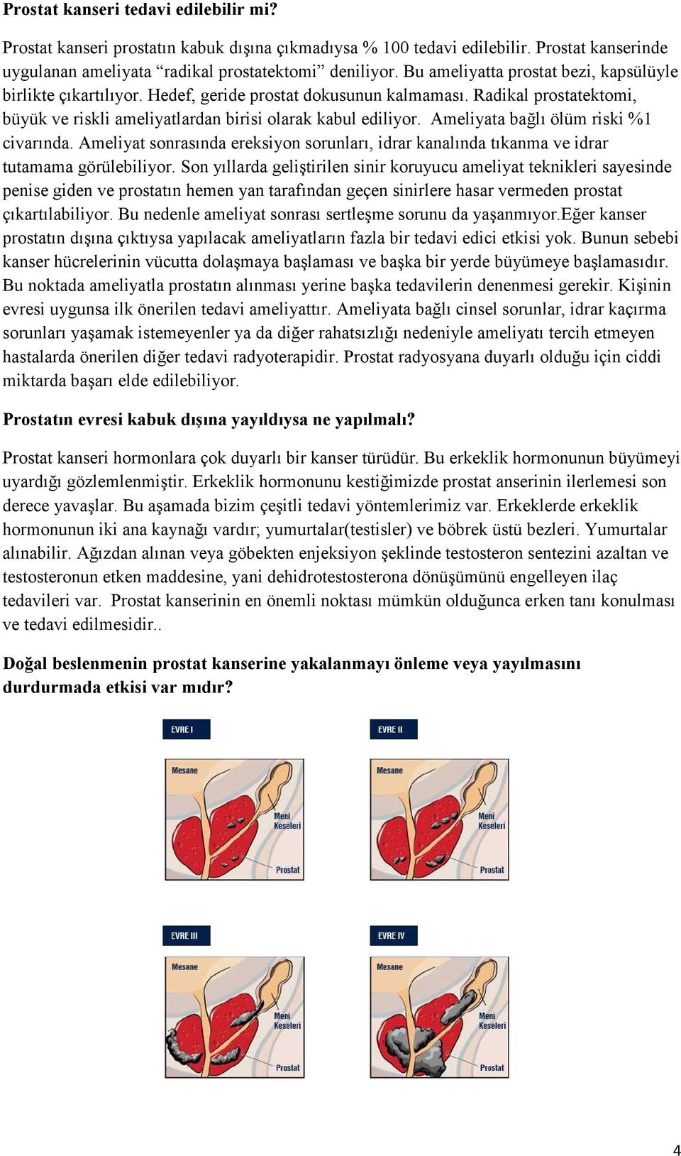 Ameliyata bağlı ölüm riski %1 civarında. Ameliyat sonrasında ereksiyon sorunları, idrar kanalında tıkanma ve idrar tutamama görülebiliyor.