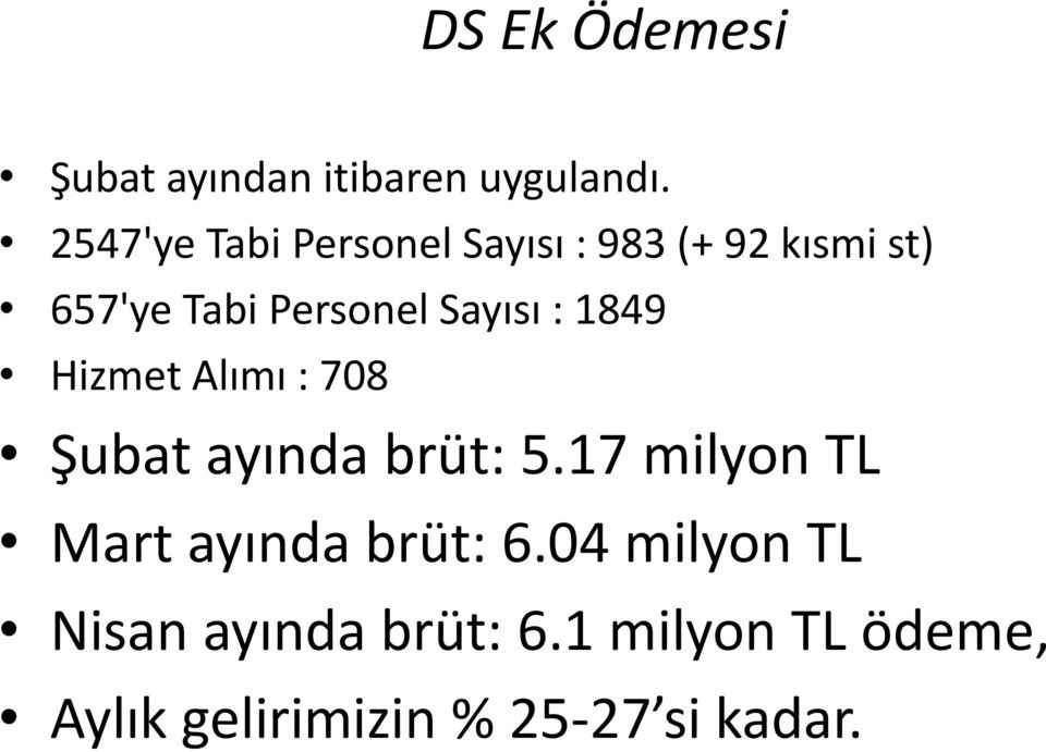 Sayısı : 1849 Hizmet Alımı : 708 Şubat ayında brüt: 5.