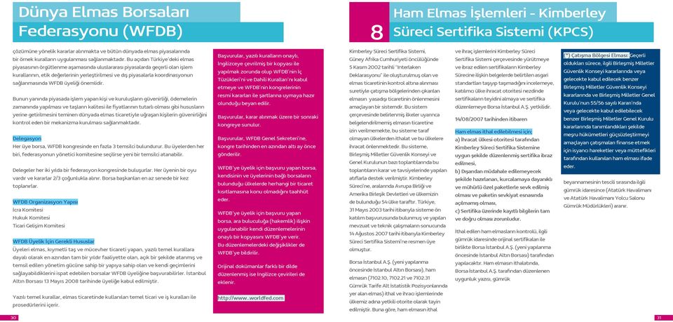 Bu açıdan Türkiye deki elmas piyasasının örgütlenme aşamasında uluslararası piyasalarda geçerli olan işlem kurallarının, etik değerlerinin yerleştirilmesi ve dış piyasalarla koordinasyonun