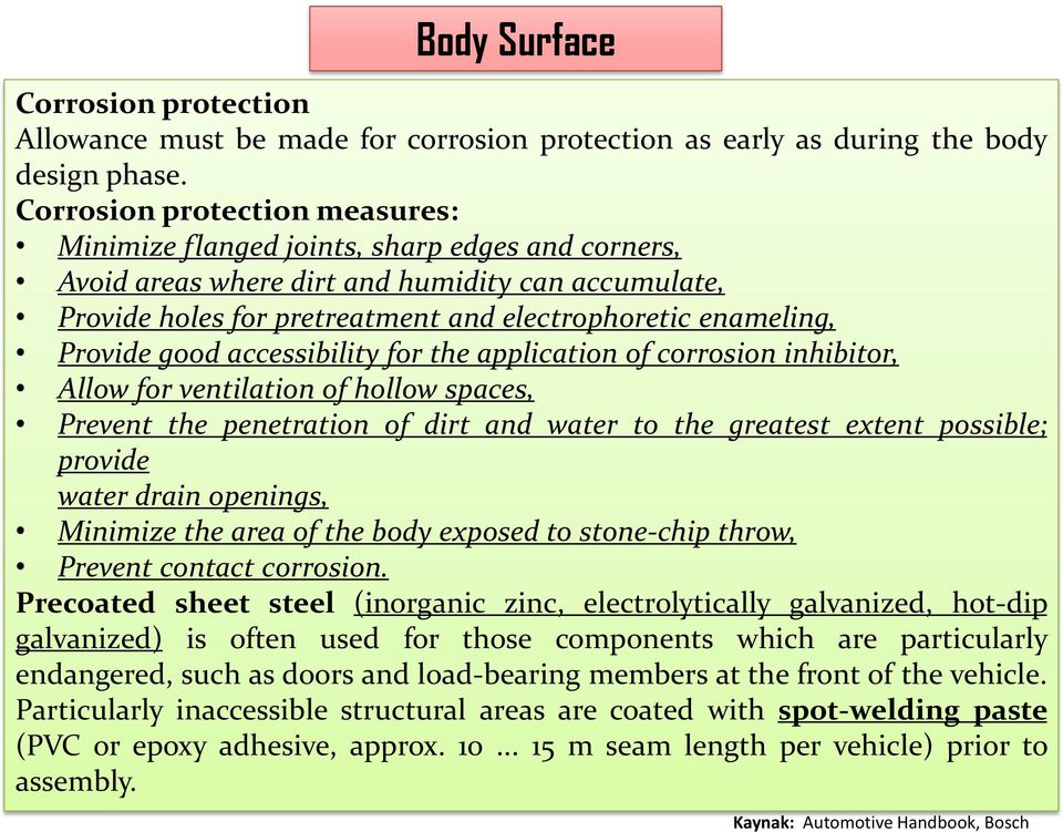 Provide good accessibility for the application of corrosion inhibitor, Allow for ventilation of hollow spaces, Prevent the penetration of dirt and water to the greatest extent possible; provide water