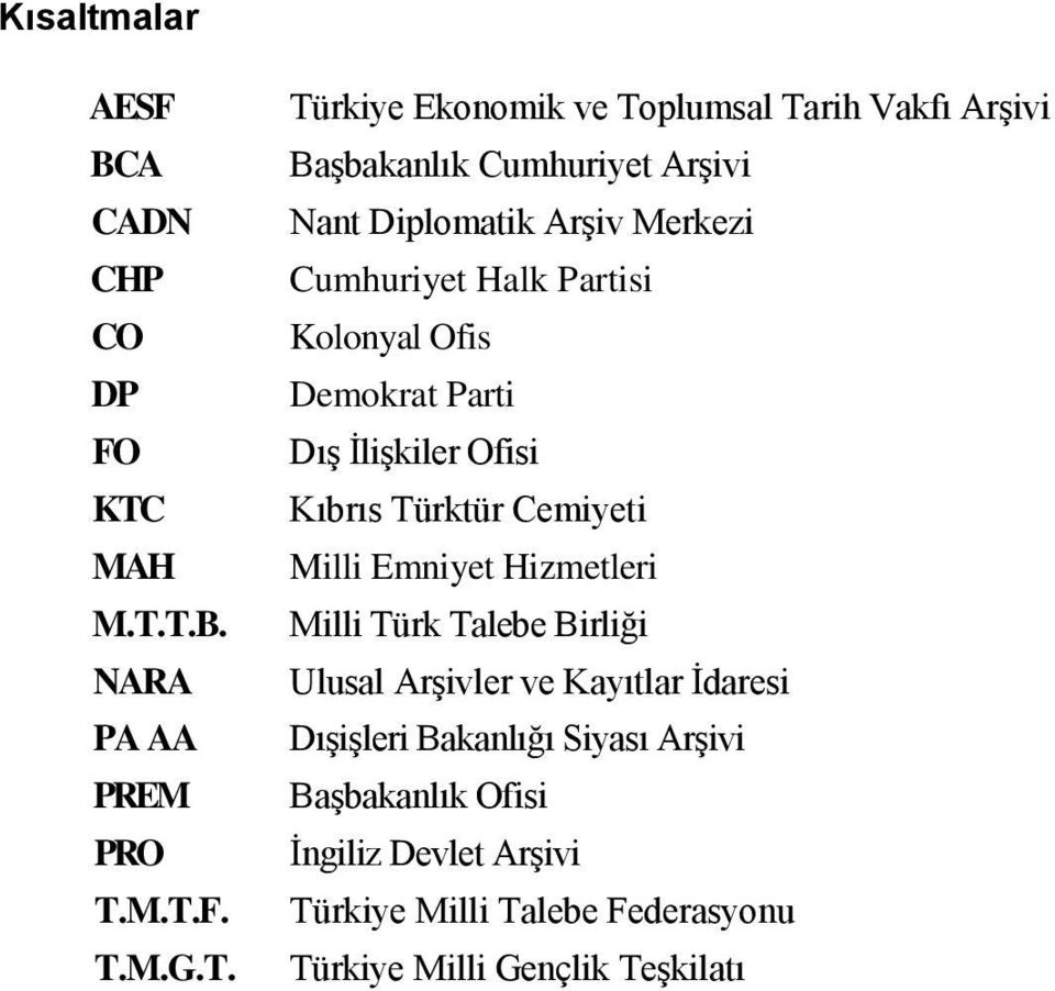 T.B. NARA PA AA PREM PRO T.M.T.F. T.M.G.T. Türkiye Ekonomik ve Toplumsal Tarih Vakfı Arşivi Başbakanlık Cumhuriyet Arşivi Nant