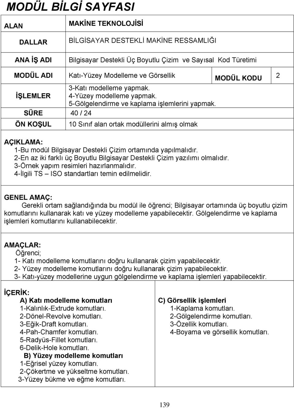 SÜRE 40 / 24 ÖN KOŞUL 10 Sınıf alan ortak modüllerini almış olmak AÇIKLAMA: 1-Bu modül Bilgisayar Destekli Çizim ortamında yapılmalıdır.