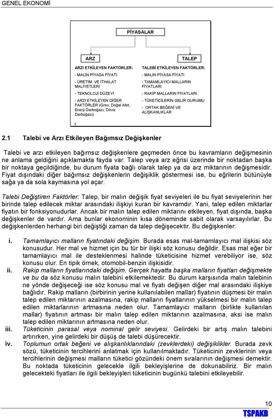 1 Talebi ve Arzı Etkileyen Bağımsız Değişkenler Talebi ve arzı etkileyen bağımsız değişkenlere geçmeden önce bu kavramların değişmesinin ne anlama geldiğini açıklamakta fayda var.