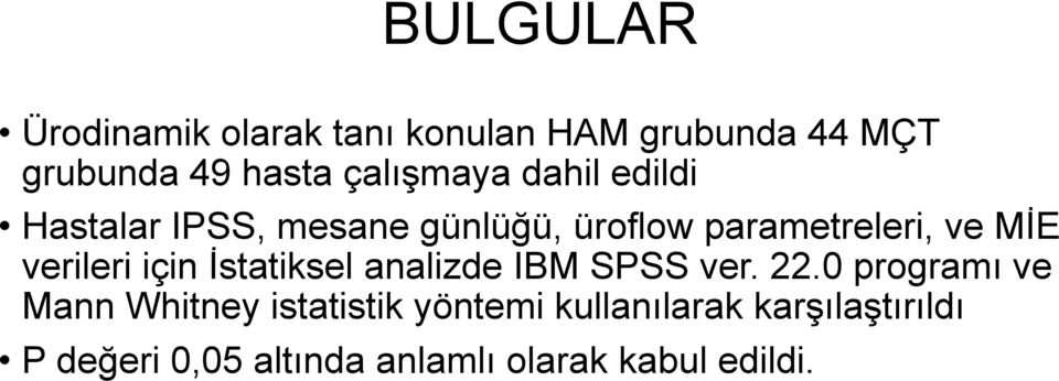 verileri için İstatiksel analizde IBM SPSS ver. 22.