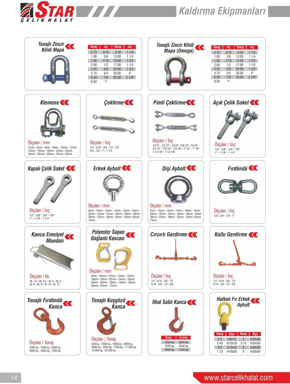 00 İnç 1 1/ 1 1/4 1 3/4 1 1/2 1 3/4 2'' 2 1/'' Klemens Çektirme Pimli Çektirme Açık Çelik Soket Ölçüler / mm 3 mm - 5mm - 6mm - mm - mm - mm mm - 15mm - mm - 22mm - 25mm 2mm - 32mm - 40mm - 45mm -