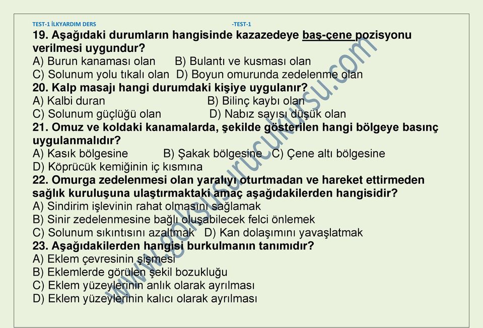 Omuz ve koldaki kanamalarda, şekilde gösterilen hangi bölgeye basınç uygulanmalıdır? A) Kasık bölgesine B) Şakak bölgesine C) Çene altı bölgesine D) Köprücük kemiğinin iç kısmına 22.