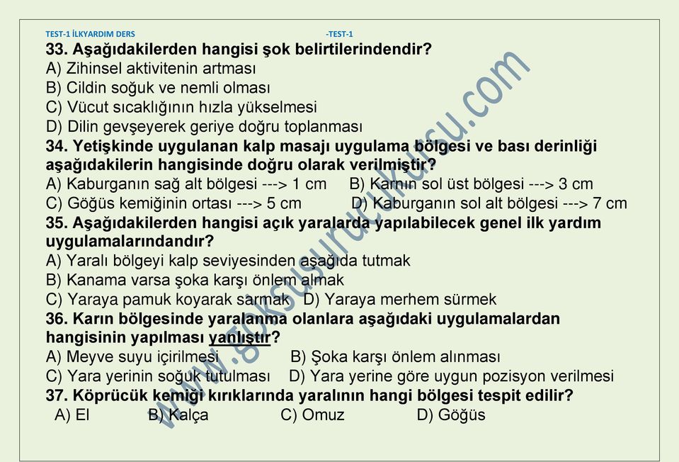 Yetişkinde uygulanan kalp masajı uygulama bölgesi ve bası derinliği aşağıdakilerin hangisinde doğru olarak verilmiştir?