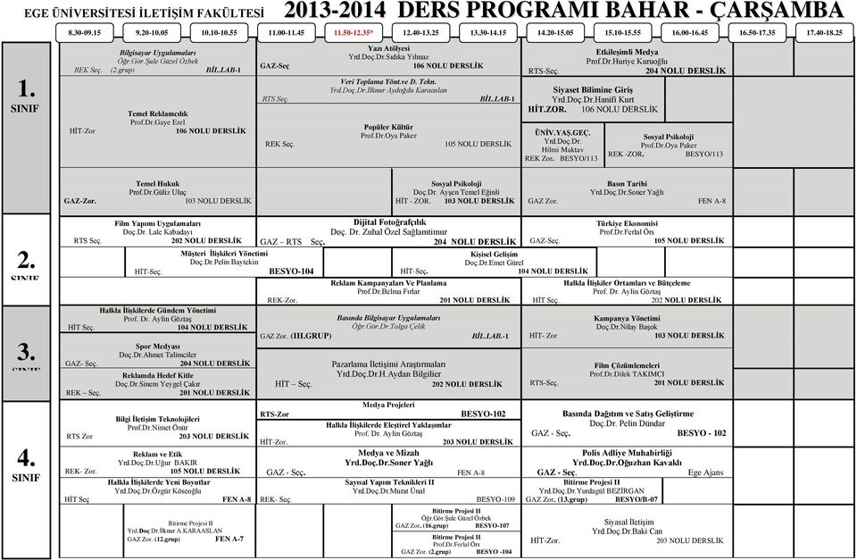 GEÇ. Yrd.Doç.Dr. Hilmi Maktav REK Zor. BESYO/113 Prof.Dr.Oya Paker REK -ZOR. BESYO/113 Temel Hukuk Prof.Dr.Güliz Uluç Doç.Dr. Ayşen Temel Eğinli HİT - ZOR.