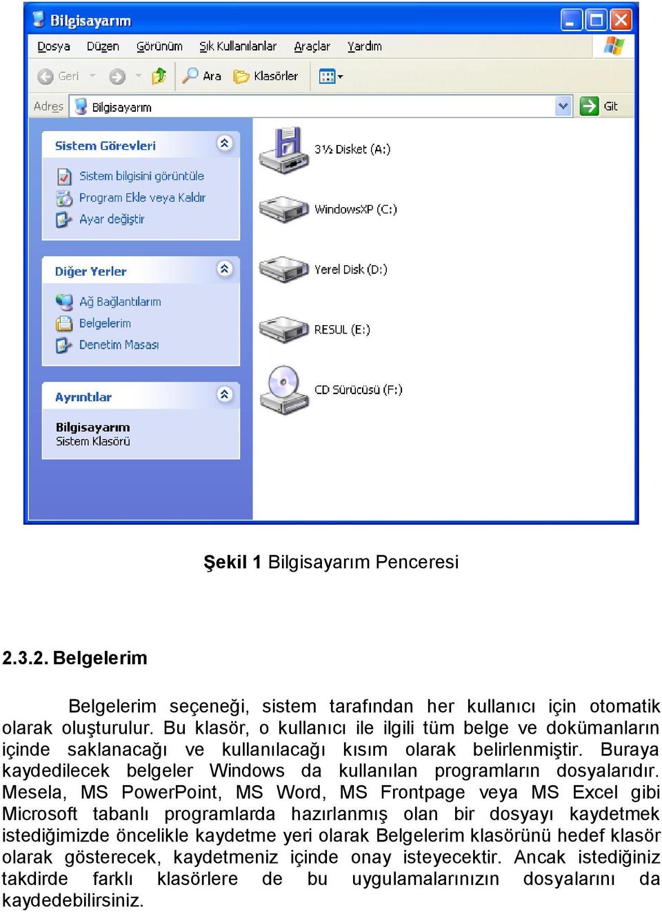 Buraya kaydedilecek belgeler Windows da kullanılan programların dosyalarıdır.