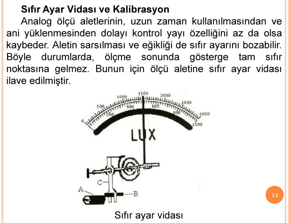 Aletin sarsılması ve eğikliği de sıfır ayarını bozabilir.