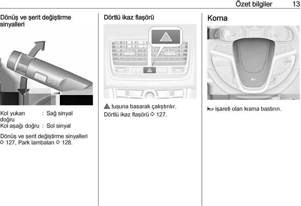 Dönüş ve şerit değiştirme sinyalleri 3 127, Park lambaları 3 128.