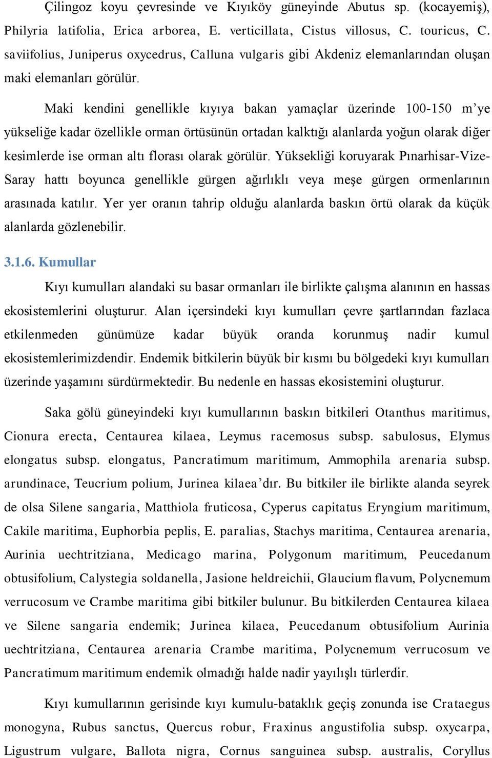 Maki kendini genellikle kıyıya bakan yamaçlar üzerinde 100-150 m ye yükseliğe kadar özellikle orman örtüsünün ortadan kalktığı alanlarda yoğun olarak diğer kesimlerde ise orman altı florası olarak