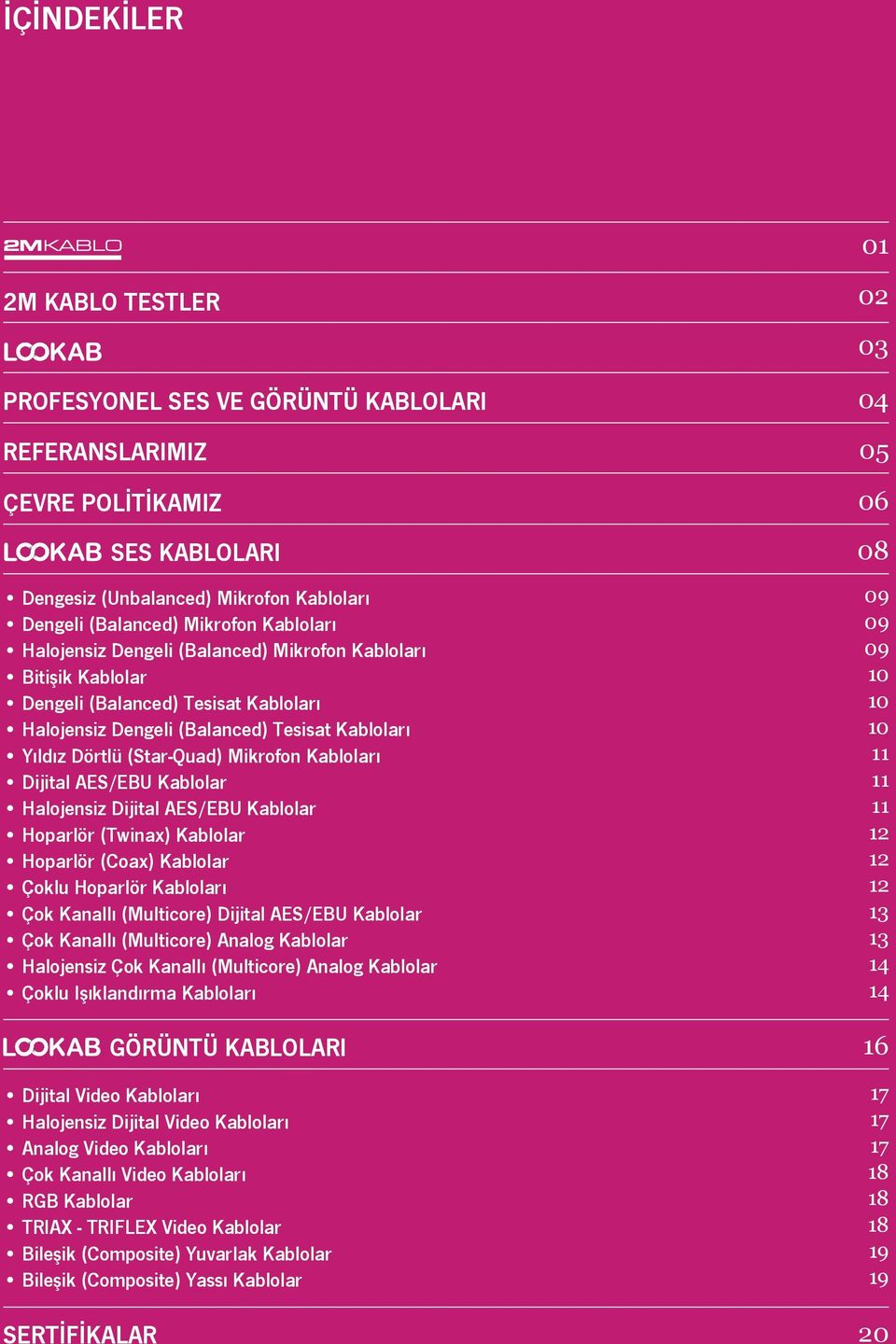 AES/EBU Kablolar Halojensiz Dijital AES/EBU Kablolar Hoparlör (Twinax) Kablolar Hoparlör (Coax) Kablolar Çoklu Hoparlör Kabloları Çok Kanallı (Multicore) Dijital AES/EBU Kablolar Çok Kanallı