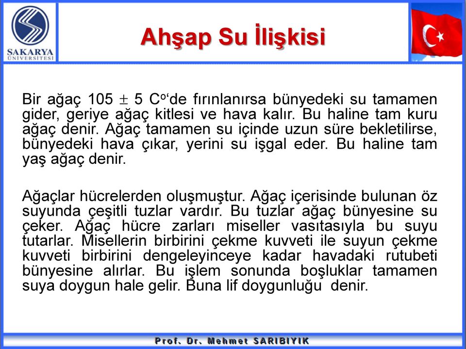 Ağaç içerisinde bulunan öz suyunda çeşitli tuzlar vardır. Bu tuzlar ağaç bünyesine su çeker. Ağaç hücre zarları miseller vasıtasıyla bu suyu tutarlar.