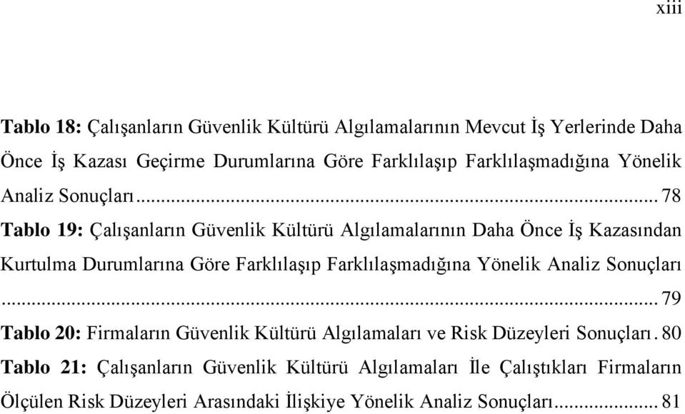 .. 78 Tablo 19: Çalışanların Güvenlik Kültürü Algılamalarının Daha Önce İş Kazasından Kurtulma Durumlarına Göre Farklılaşıp .