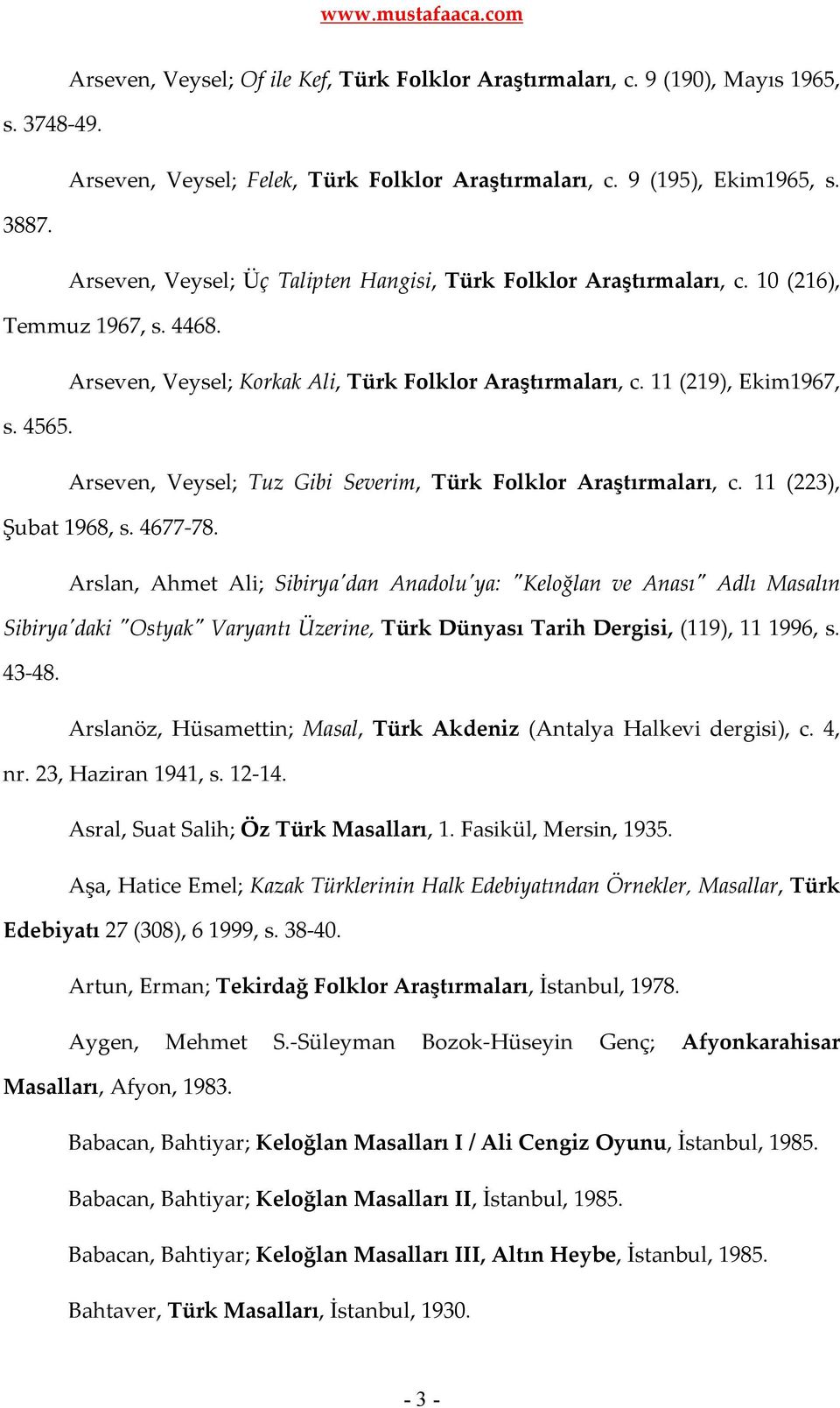 Arseven, Veysel; Tuz Gibi Severim, Türk Folklor Araştırmaları, c. 11 (223), Şubat 1968, s. 4677-78.