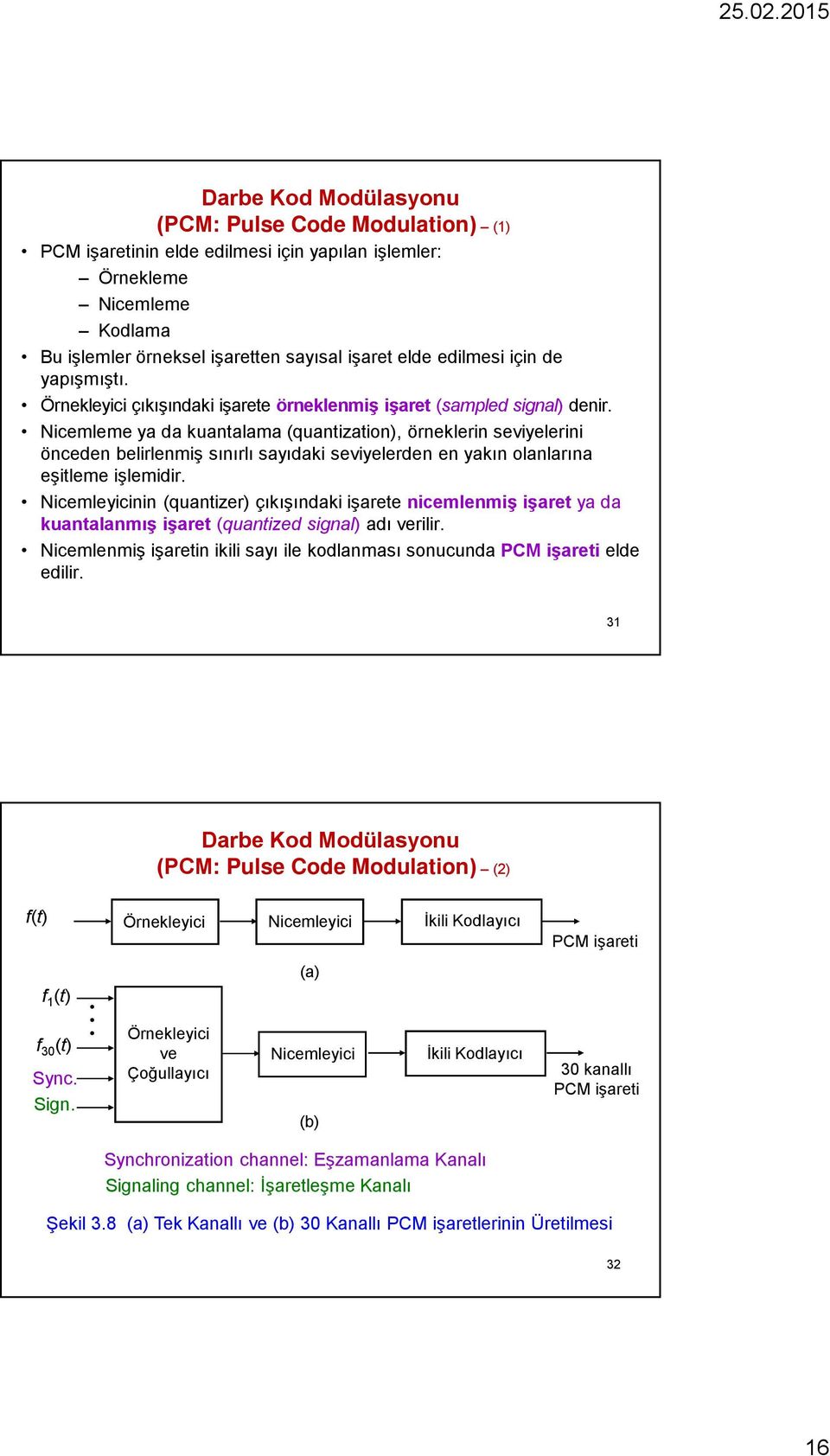 Nicemleme ya da kuantalama (quantization), örneklerin seviyelerini önceden belirlenmiş sınırlı sayıdaki seviyelerden en yakın olanlarına eşitleme işlemidir.