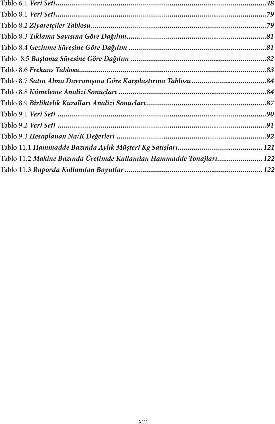 8 Kümeleme Analizi Sonuçları...84 Tablo 8.9 Birliktelik Kuralları Analizi Sonuçları...87 Tablo 9.1 Veri Seti...90 Tablo 9.2 Veri Seti...91 Tablo 9.