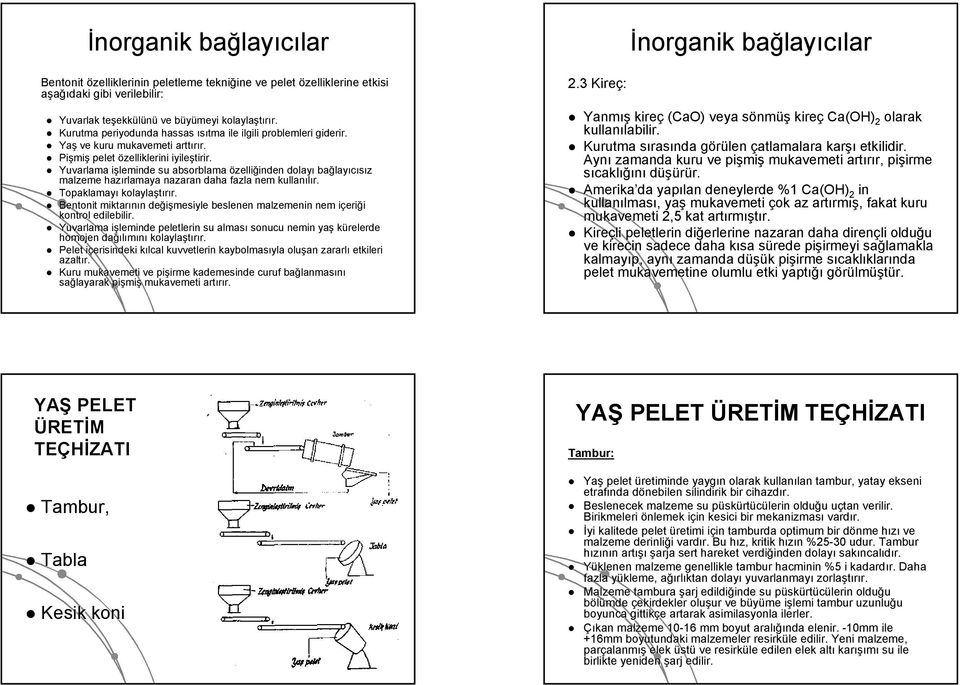 malzeme hazırlamaya nazaran daha fazla nem kullanılı Topaklamayı kolaylaştırı Bentonit miktarının n değişmesiyle beslenen malzemenin nem içerii eriği kontrol edilebili Yuvarlama işleminde i