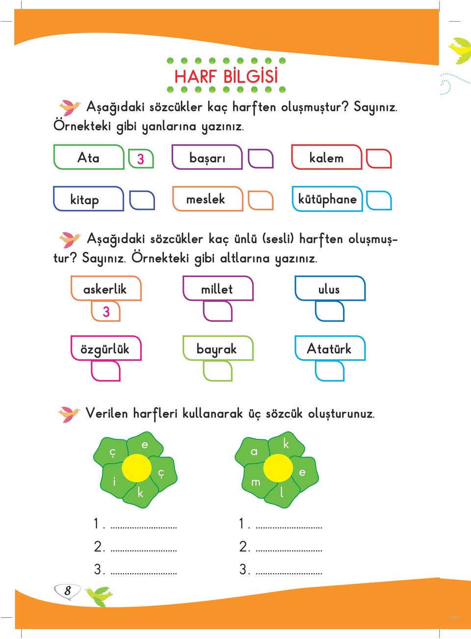 Sayınız. Örnekteki gibi altlarına yazınız.