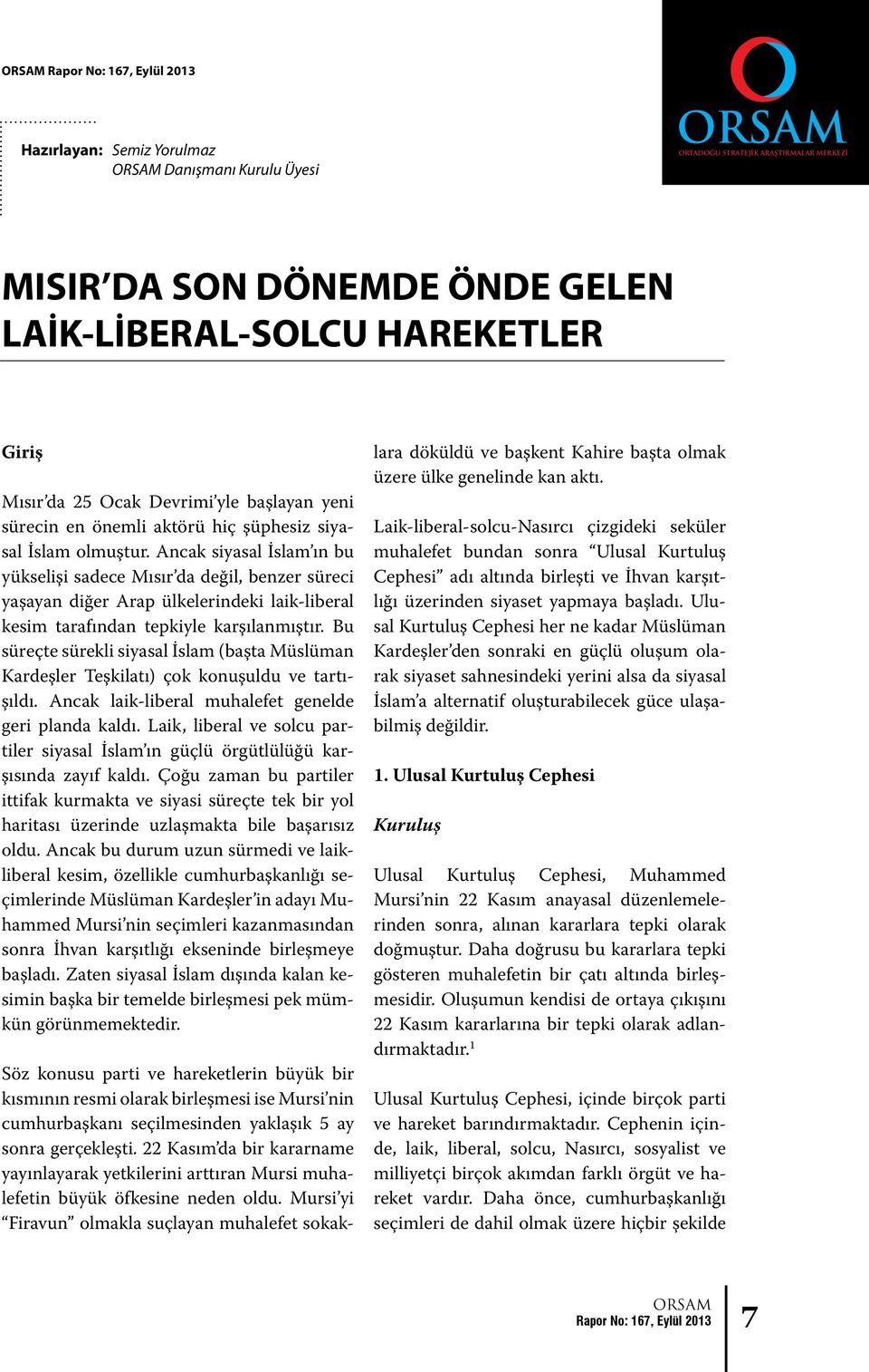 Ancak siyasal İslam ın bu yükselişi sadece Mısır da değil, benzer süreci yaşayan diğer Arap ülkelerindeki laik-liberal kesim tarafından tepkiyle karşılanmıştır.