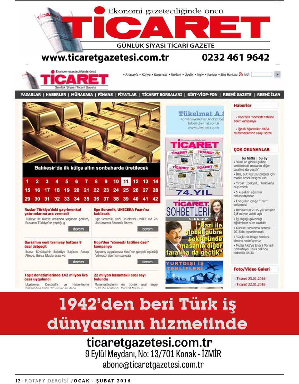 12 - ROTARY DERGİSİ /OCAK - ŞUBAT 2016 ticaretgazetesi.com.