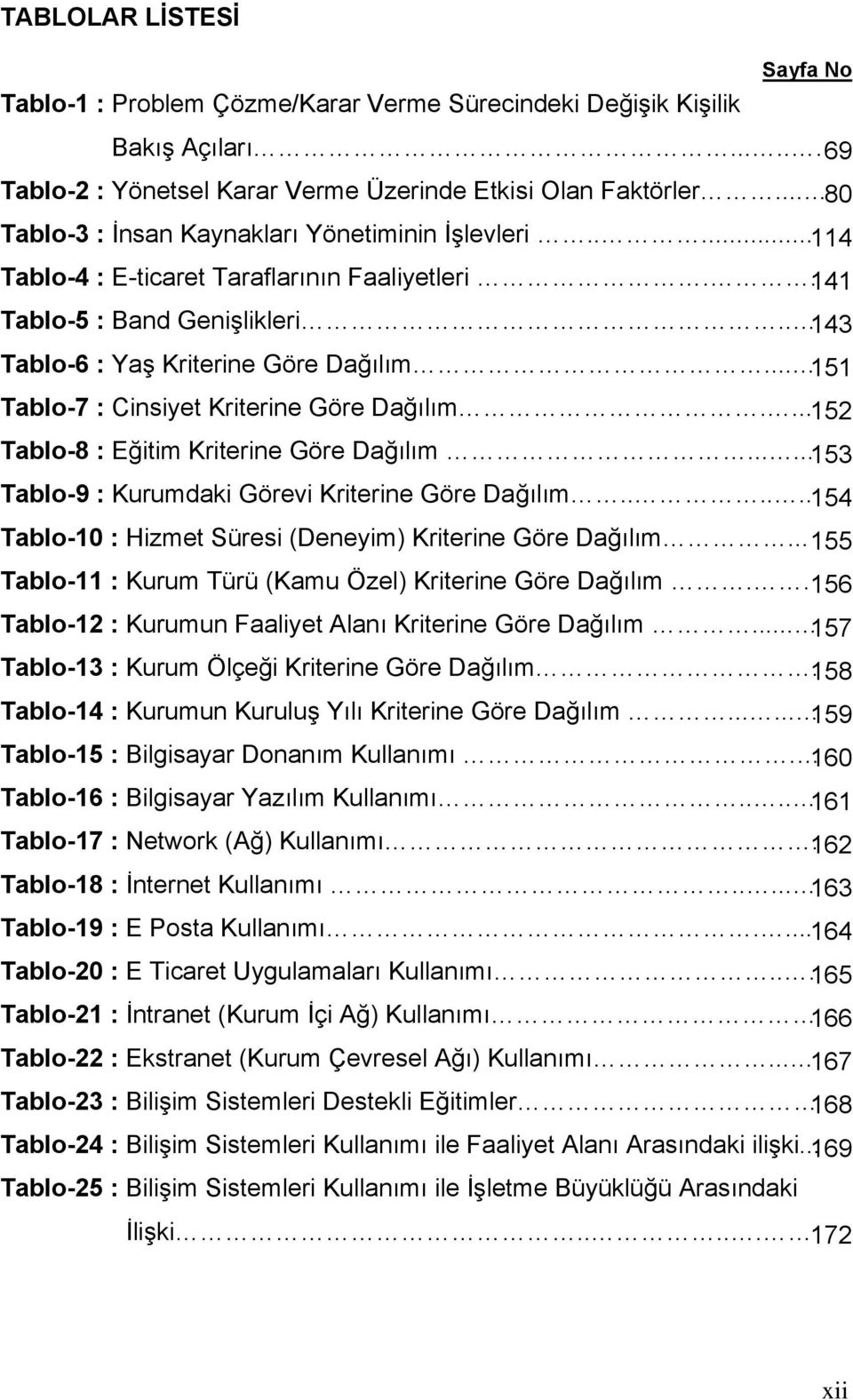 .. 151 Tablo-7 : Cinsiyet Kriterine Göre Dağılım.... 152 Tablo-8 : Eğitim Kriterine Göre Dağılım...... 153 Tablo-9 : Kurumdaki Görevi Kriterine Göre Dağılım.