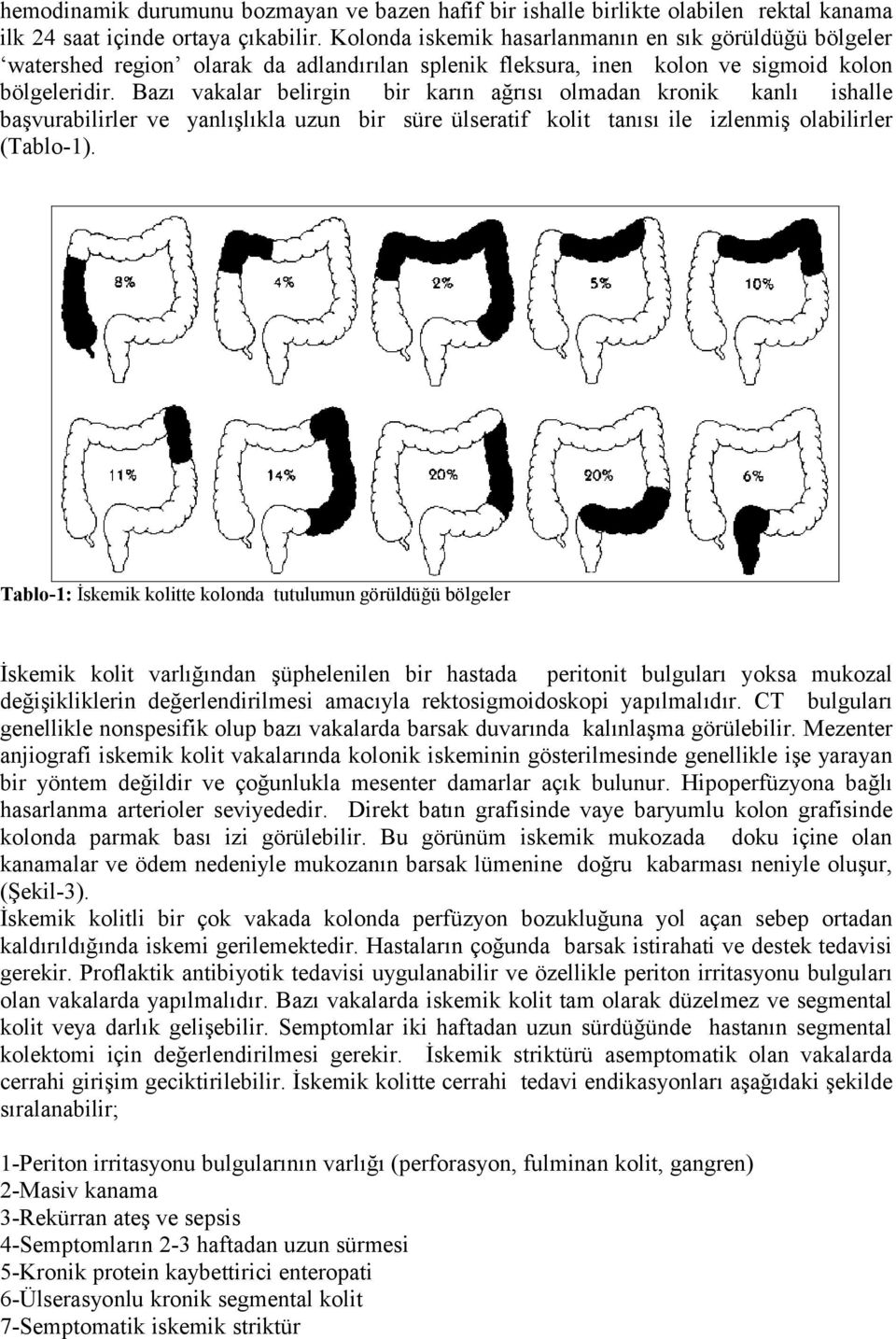 Bazı vakalar belirgin bir karın ağrısı olmadan kronik kanlı ishalle başvurabilirler ve yanlışlıkla uzun bir süre ülseratif kolit tanısı ile izlenmiş olabilirler (Tablo-1).