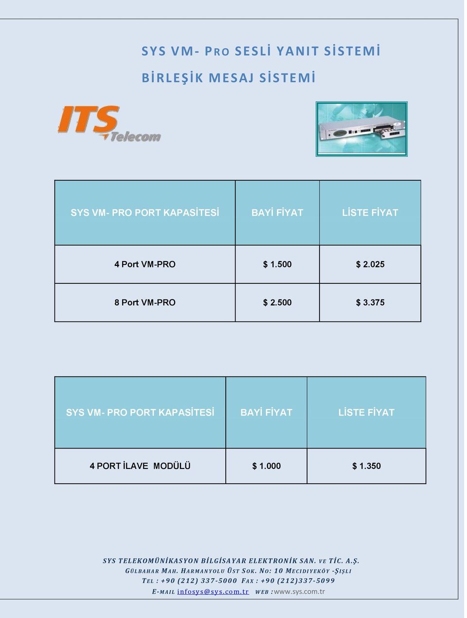 500 $ 2.025 8 Port VM-PRO $ 2.500 $ 3.