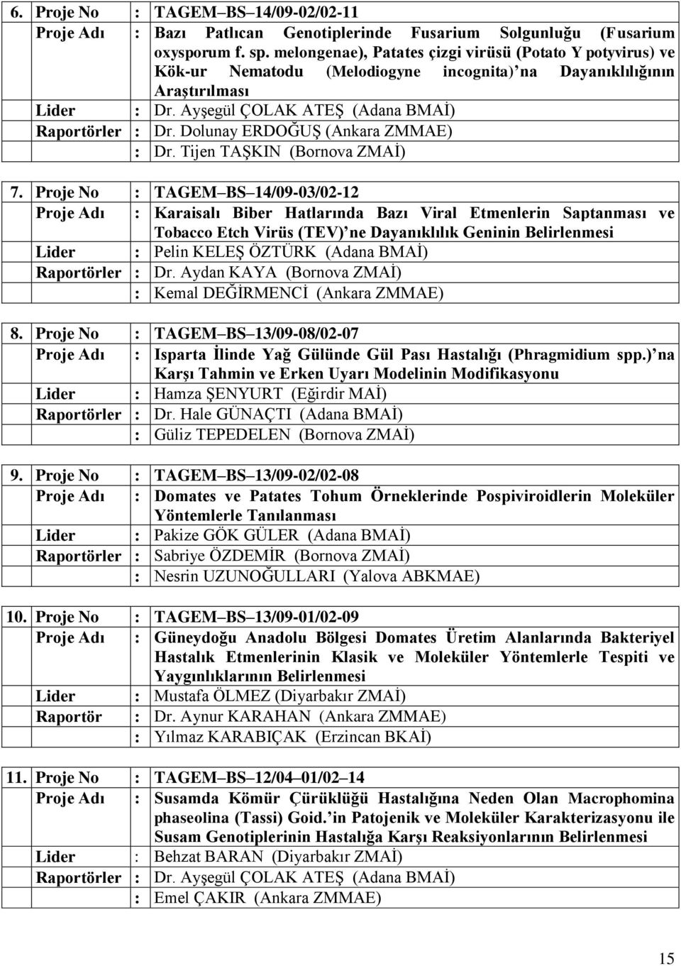 Dolunay ERDOĞUŞ (Ankara ZMMAE) : Dr. Tijen TAŞKIN (Bornova ZMAİ) 7.