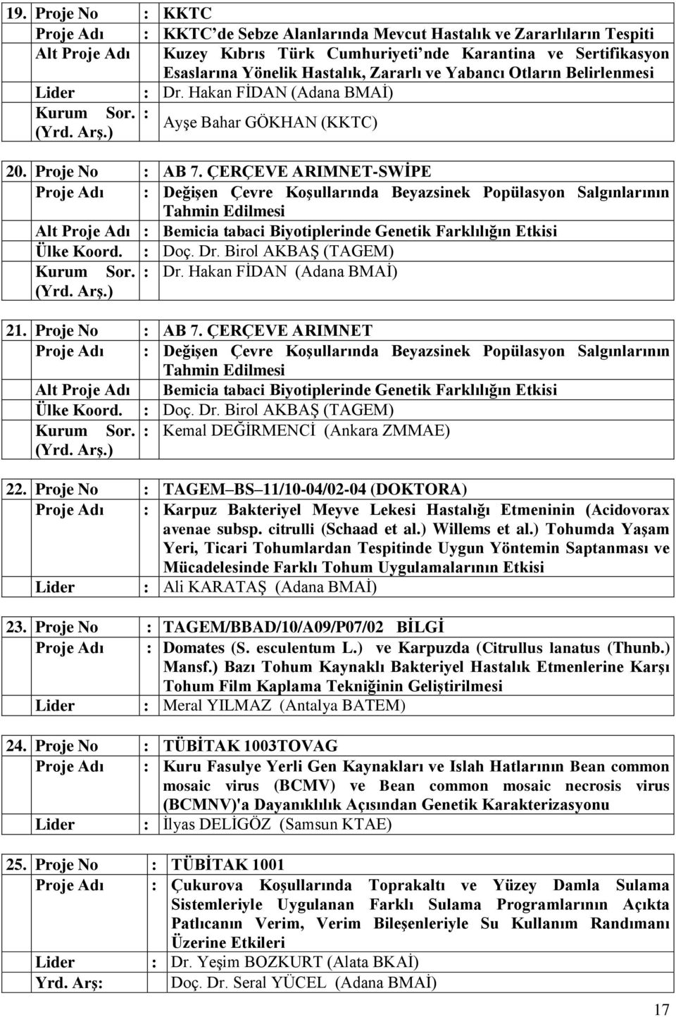 ÇERÇEVE ARIMNET-SWİPE Proje Adı : Değişen Çevre Koşullarında Beyazsinek Popülasyon Salgınlarının Tahmin Edilmesi Alt Proje Adı : Bemicia tabaci Biyotiplerinde Genetik Farklılığın Etkisi Ülke Koord.