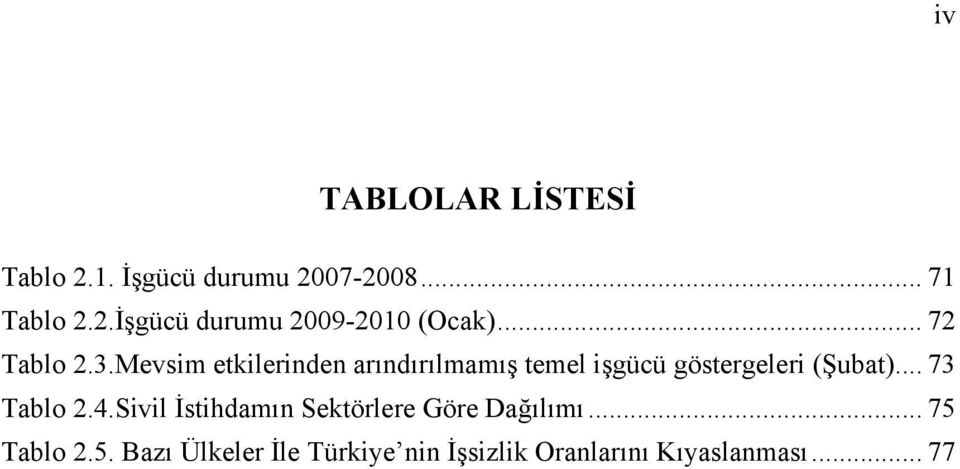 Mevsim etkilerinden arındırılmamış temel işgücü göstergeleri (Şubat)... 73 Tablo 2.